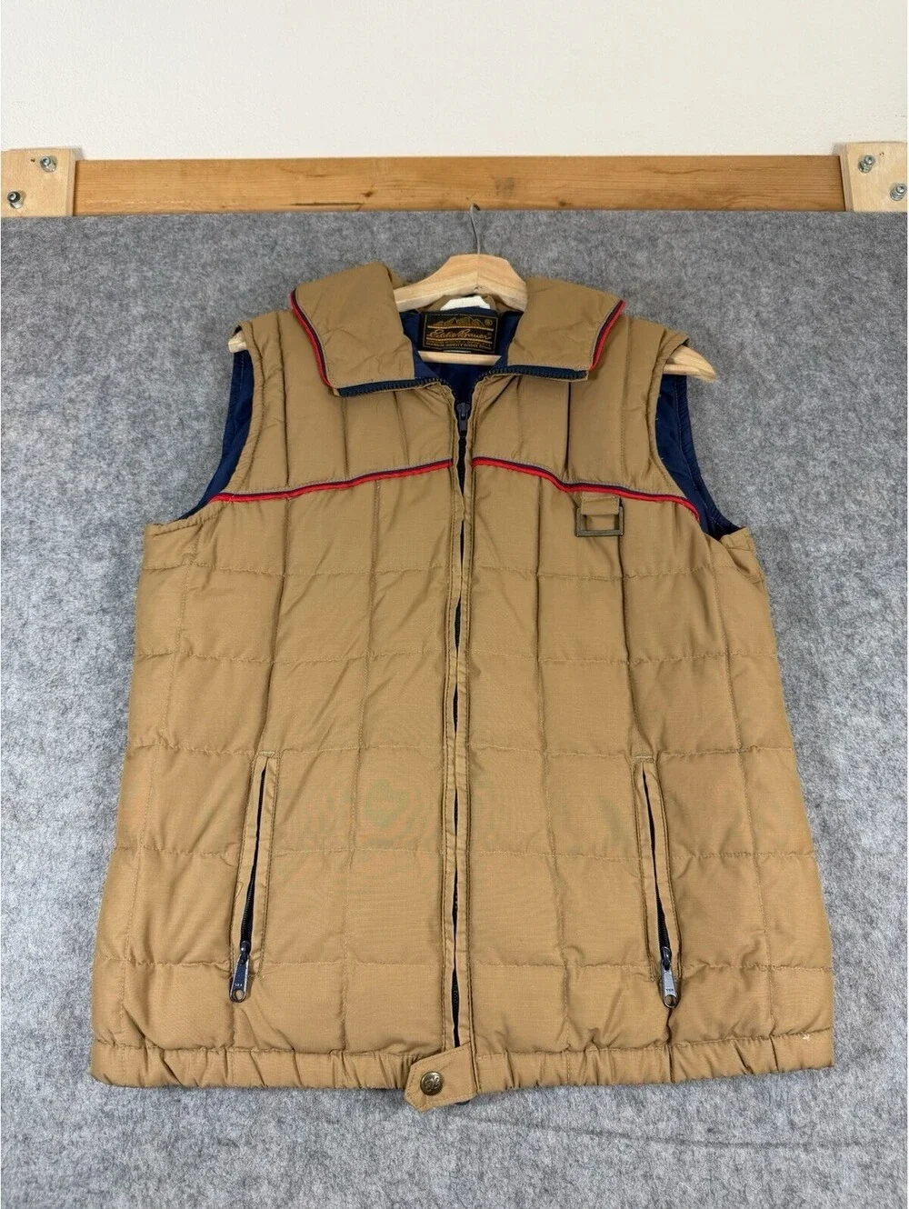 Vintage Eddie Bauer Goose Down Brown Puffer Vest Size Large 80s